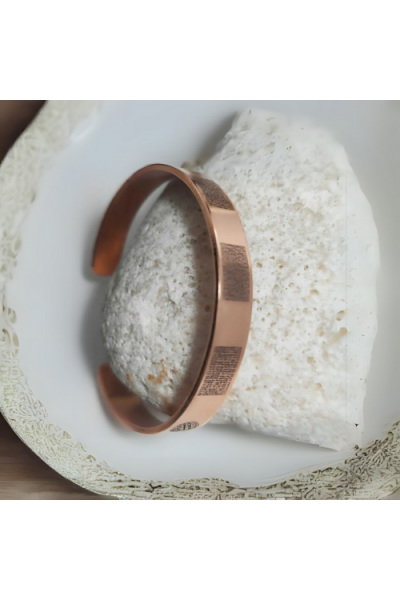 Saf Bakır Kufi Felak Nas ve Ayetel Kürsi Ayetli Bileklik (15 cm)