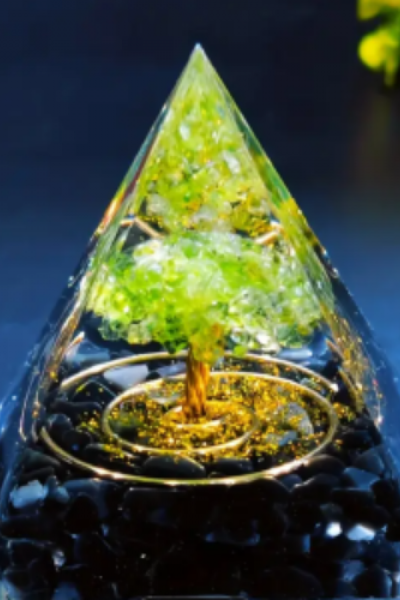 Orgone Hayat Ağacı Piramidi – Doğal Obsidyen ve Peridot Enerji
