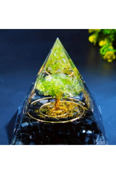 Orgone Hayat Ağacı Piramidi – Doğal Obsidyen ve Peridot Enerji
