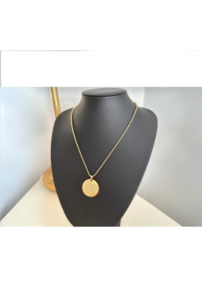 ÇELİK ALTIN KAPLAMA AYETEL KÜRSİ DUALI KOLYE BURGU ZİNCİRLİ (50 CM)