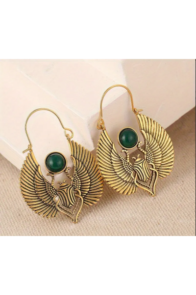 Mısır İlhamlı Kutsal Kanatlar Skarabe Halka Küpeler