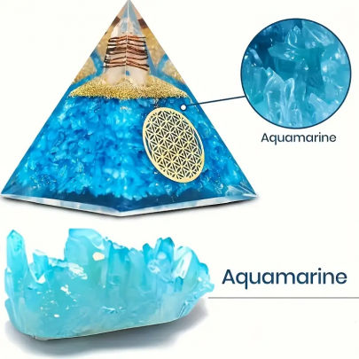Akuamarin ve Safir Lotus Yaşam Çiçeği Orgone Piramit