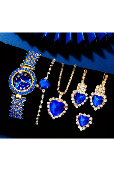 6 Parça Yeni Şık Kadınlar İçin Kuvars Taş Görünümlü Saat ve Lüks Kalp Kolye Takımı 6 Parça Yeni Şık Kadınlar İçin Kuvars Taş Görünümlü Saat ve Lüks Kalp Kolye Takımı