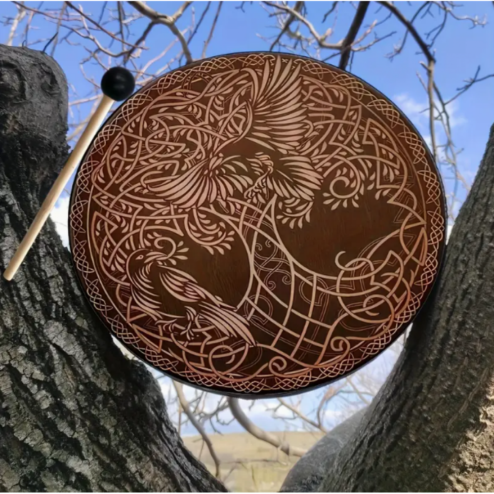 Şaman Davulu Sibirya Kuşu Motifli ve Tokmak