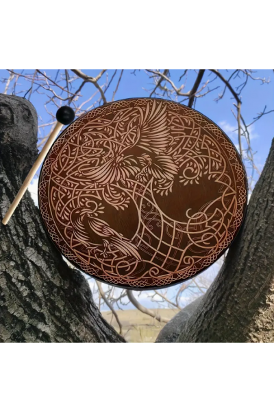 Şaman Davulu Sibirya Kuşu Motifli ve Tokmak Şaman Davulu Sibirya Kuşu Motifli ve Tokmak