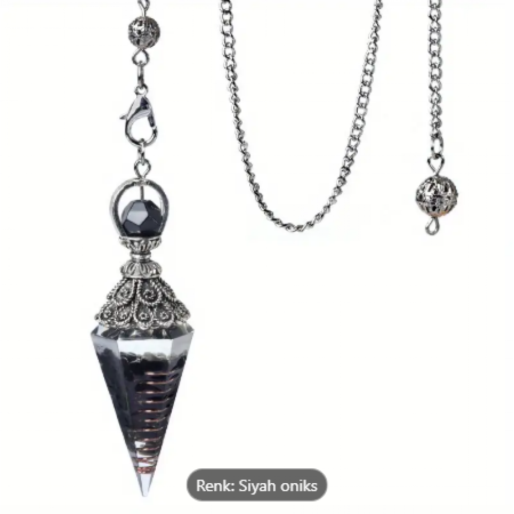 Siyah Oniks ve Bakır Alaşımlı Mistik Sarkaç