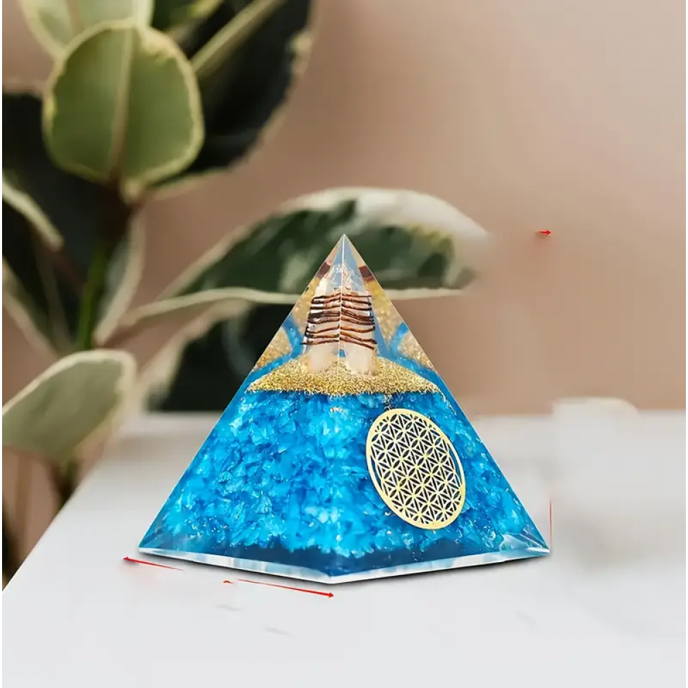 Akuamarin ve Safir Lotus Yaşam Çiçeği Orgone Piramit