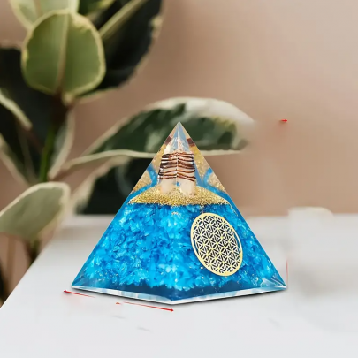 Akuamarin ve Safir Lotus Yaşam Çiçeği Orgone Piramit
