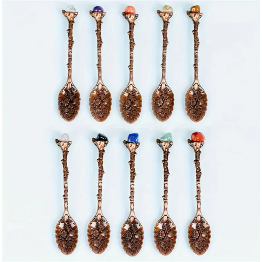 Mistik Antik Tarz Doğal Taşlı Çay Kaşığı 10 Parça