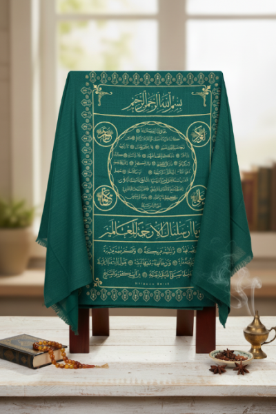 Hilyei Şerif Ve Nali Şerif Dua Yazılı Şal Örtü Yeşil Renk Hilyei Şerif Ve Nali Şerif Dua Yazılı Şal Örtü Yeşil Renk