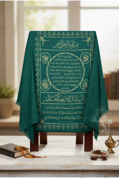 Hilyei Şerif Ve Nali Şerif Dua Yazılı Şal Örtü Yeşil Renk Hilyei Şerif Ve Nali Şerif Dua Yazılı Şal Örtü Yeşil Renk