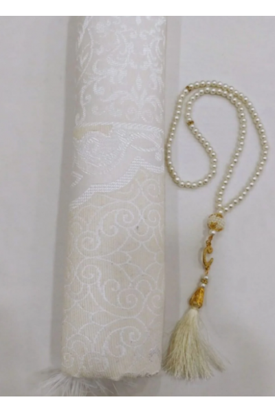 Seccade Lüks Osmanlı İpek Beyaz İnci 99 Tesbihli Seccade Lüks Osmanlı İpek Beyaz İnci 99 Tesbihli