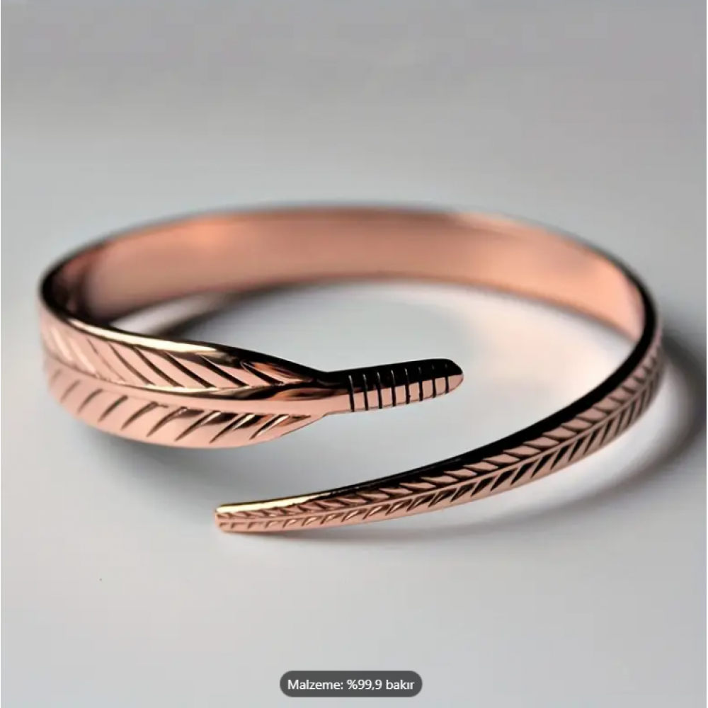 Tüy Detaylı Bakır Bileklik %100 Doğal 