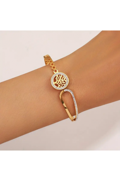 Zümrütlerle Şık Paslanmaz Çelik Yaşam Ağacı Bilekliği Zümrütlerle Şık Paslanmaz Çelik Yaşam Ağacı Bilekliği