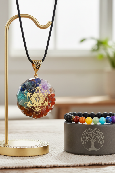 2 Parça 7 Çakra Renkleri Reçine Kolye ve Boncuklu Bileklik Seti 2 Parça 7 Çakra Renkleri Reçine Kolye ve Boncuklu Bileklik Seti