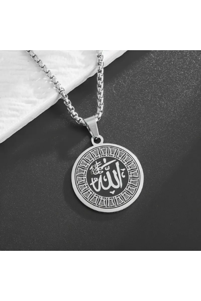 Allah lafzı yazılı, paslanmaz çelik, koruyucu kolye