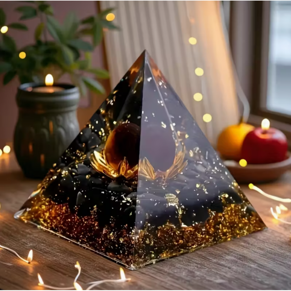 Siyah Obsidyen Kristal Piramit Kaplan Gözü Taşı