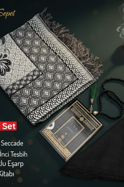 4'lü Ekonomık Set Goblen Seccade-Plastik İnci Tesbih-Yasin Kitabı-Pamuklu Eşarp 4'lü Ekonomık Set Goblen Seccade-Plastik İnci Tesbih-Yasin Kitabı-Pamuklu Eşarp