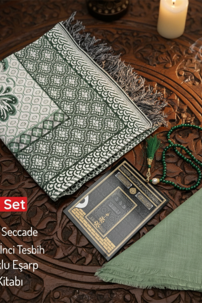 4'lü Ekonomık Set Goblen Seccade-Plastik İnci Tesbih-Yasin Kitabı-Pamuklu Eşarp 4'lü Ekonomık Set Goblen Seccade-Plastik İnci Tesbih-Yasin Kitabı-Pamuklu Eşarp