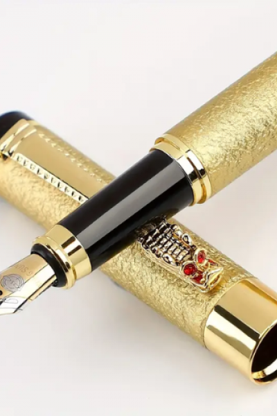 Altın Tonlu Mat Metal Dolma Kalem Pürüzsüz Yazı Kaligrafi için 0.5 mm İridyum Uç  Siyah Klips