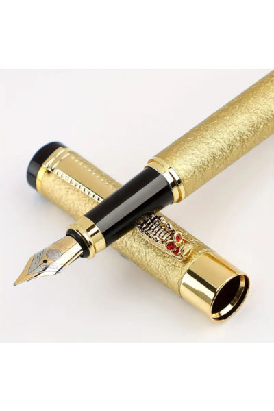 Altın Tonlu Mat Metal Dolma Kalem Pürüzsüz Yazı Kaligrafi için 0.5 mm İridyum Uç  Siyah Klips