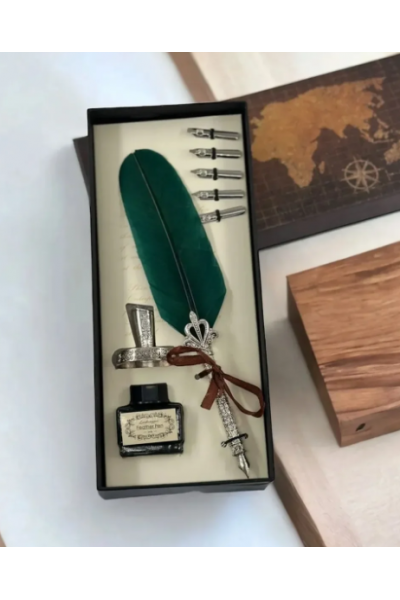 Tüylü Divit Kalem + 5 Uç + Mürekkep + Hokka Özel Kutulu Set Tüylü Divit Kalem + 5 Uç + Mürekkep + Hokka Özel Kutulu Set