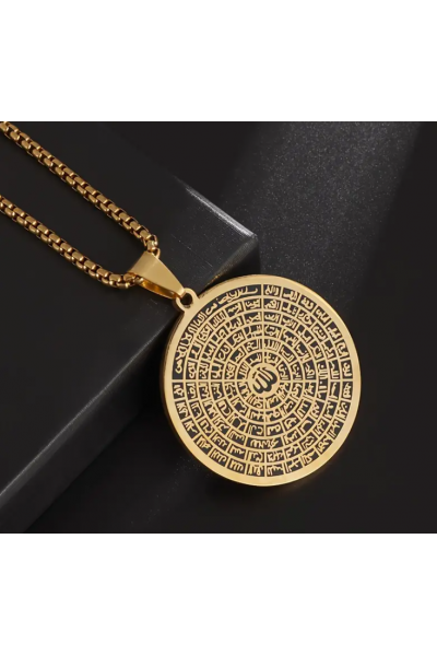 Kolye Esmaül Hüsna Çelik Manevi Koruyucu Altın Rengi