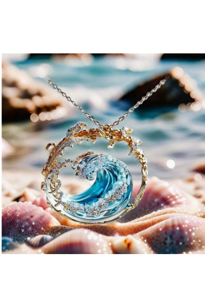 Deniz Dalga Figürlü Altın Rengi Kadın Kolye