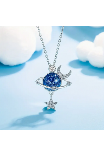 Zincirli Derin Ay & Yıldız Uçlu Gezegen Kolye