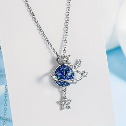 Zincirli Derin Ay & Yıldız Uçlu Gezegen Kolye