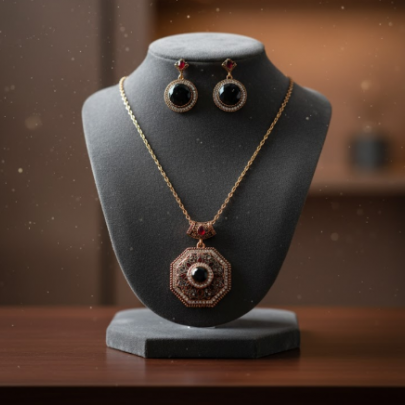 Egzotik Anadolu Desen Kolye ve Küpe Seti Siyah Egzotik Anadolu Desen Kolye ve Küpe Seti Siyah