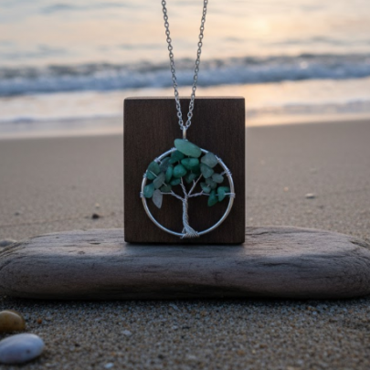 Aventurin Doğal Kırık Taşlar El Dokuma Yaşam Ağacı Kristal Kolye Aventurin Doğal Kırık Taşlar El Dokuma Yaşam Ağacı Kristal Kolye