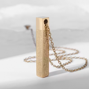 Ayetel Kürsi İşlemeli Koruyucu Sütun Dik Kolye Sarı