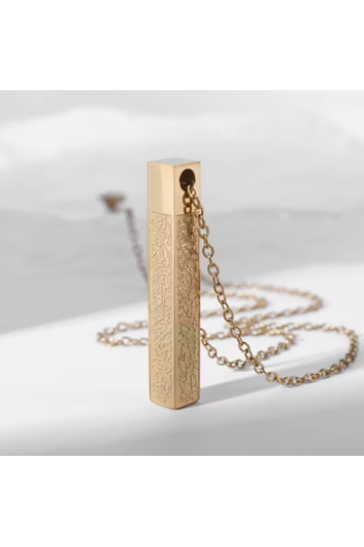 Ayetel Kürsi İşlemeli Koruyucu Sütun Dik Kolye Sarı