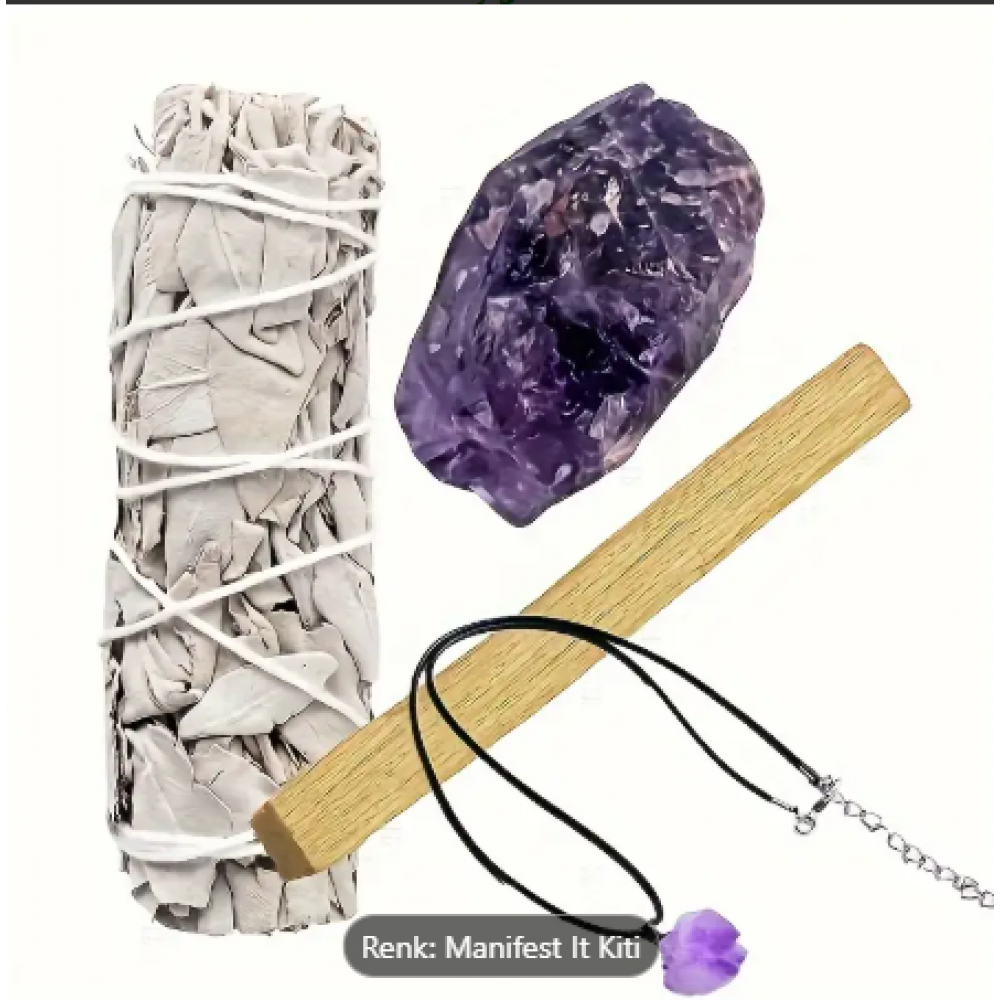 Adaçayı, Ametist Taşı, Palo Santo Tütsü ve Ametist Kolye Seti 