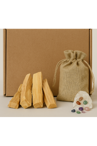 Palo Santo Tütsü Seti – 4 Adet Palo Santo Çubuğu ve Doğal Kristal Taşlar