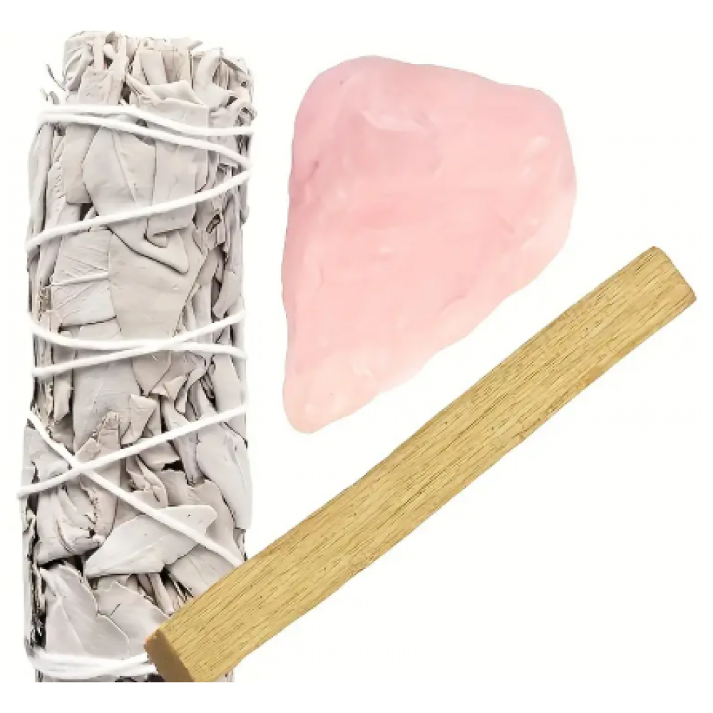 Adaçayı, Gül Kuvars Taşı ve Palo Santo Tütsü Seti 