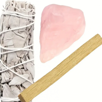 Adaçayı, Gül Kuvars Taşı ve Palo Santo Tütsü Seti 