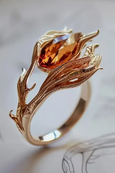 Anka Kuşu Yüzüğü - Kırmızı Taşlı Zarif Çiçek Motifli Anka Kuşu Yüzüğü - Kırmızı Taşlı Zarif Çiçek Motifli