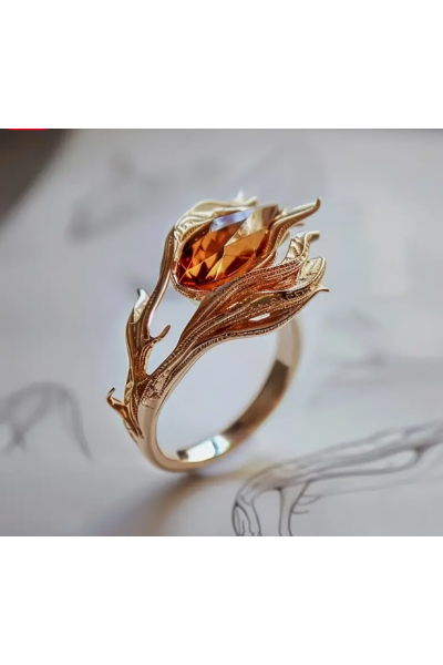 Anka Kuşu Yüzüğü - Kırmızı Taşlı Zarif Çiçek Motifli Anka Kuşu Yüzüğü - Kırmızı Taşlı Zarif Çiçek Motifli