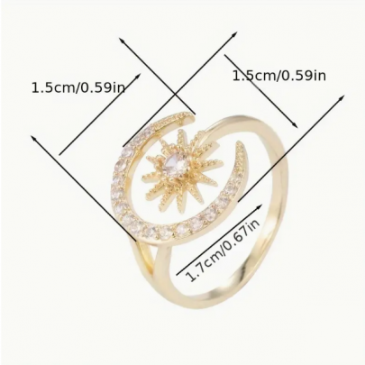 Ay & Güneş (Ay Yıldız) Tasarımı Parıldayan Zirkonya Altın Rengi yüzük. Ay & Güneş (Ay Yıldız) Tasarımı Parıldayan Zirkonya Altın Rengi yüzük.