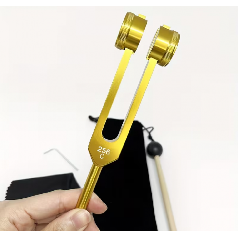 256 Hz Premium Alüminyum Altın Akort Çatalı ve Çakra Topu Seti 